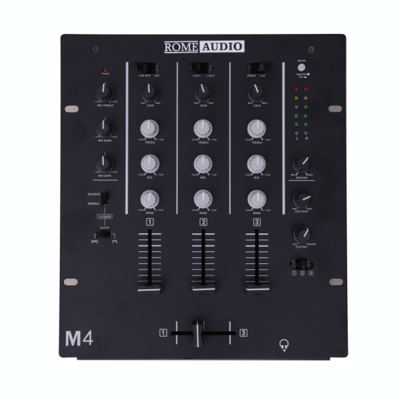 Rome Audio M4 – 3-Channel DJ Mixer with EQ & Crossfader